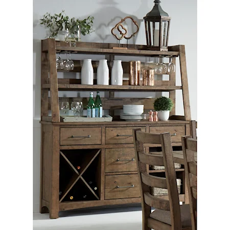 Rustic Server & Hutch with Wine Bottle and Glass Storage